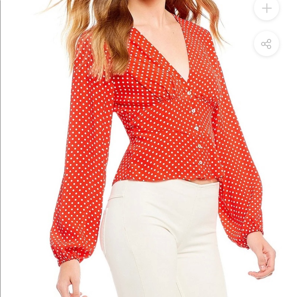 Free People Polka Dot Red Long Sleeve